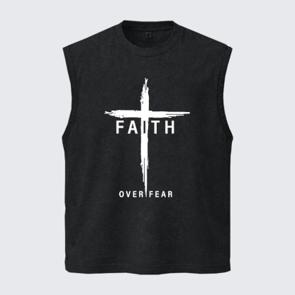 Washed Tank Top -  Faith Over Fear Cross