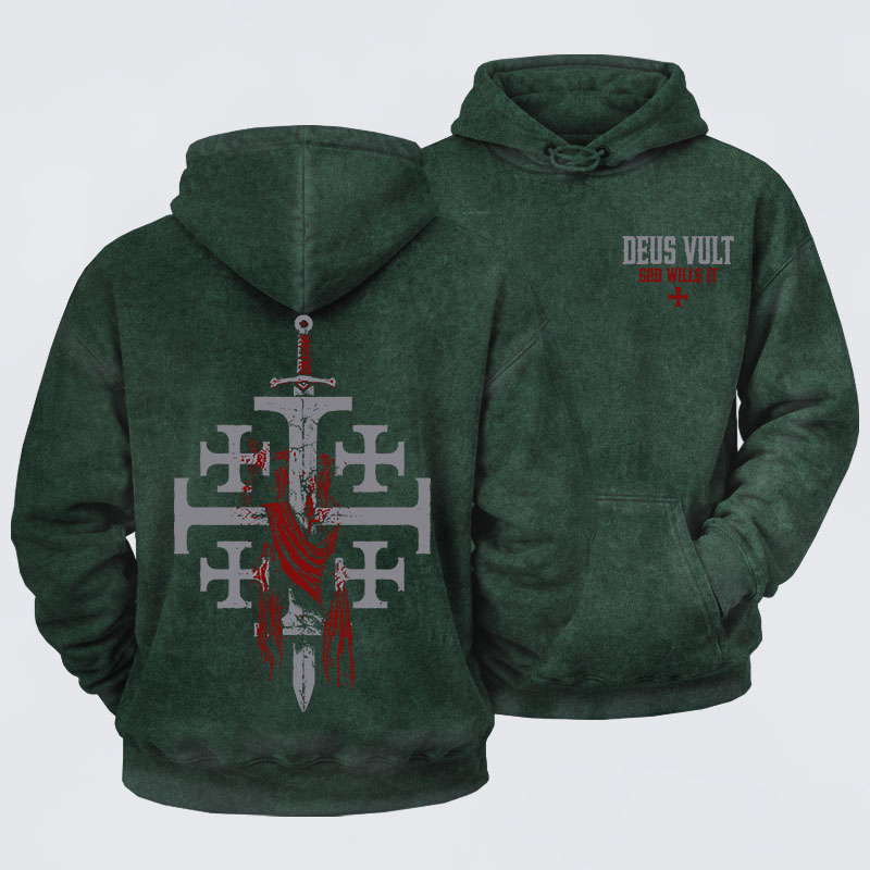 Washed Hoodie - Deus Vult: God Wills It