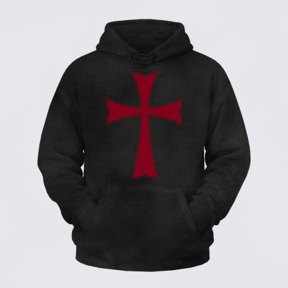 Washed Hoodie - Knights Templar Crusader Cross
