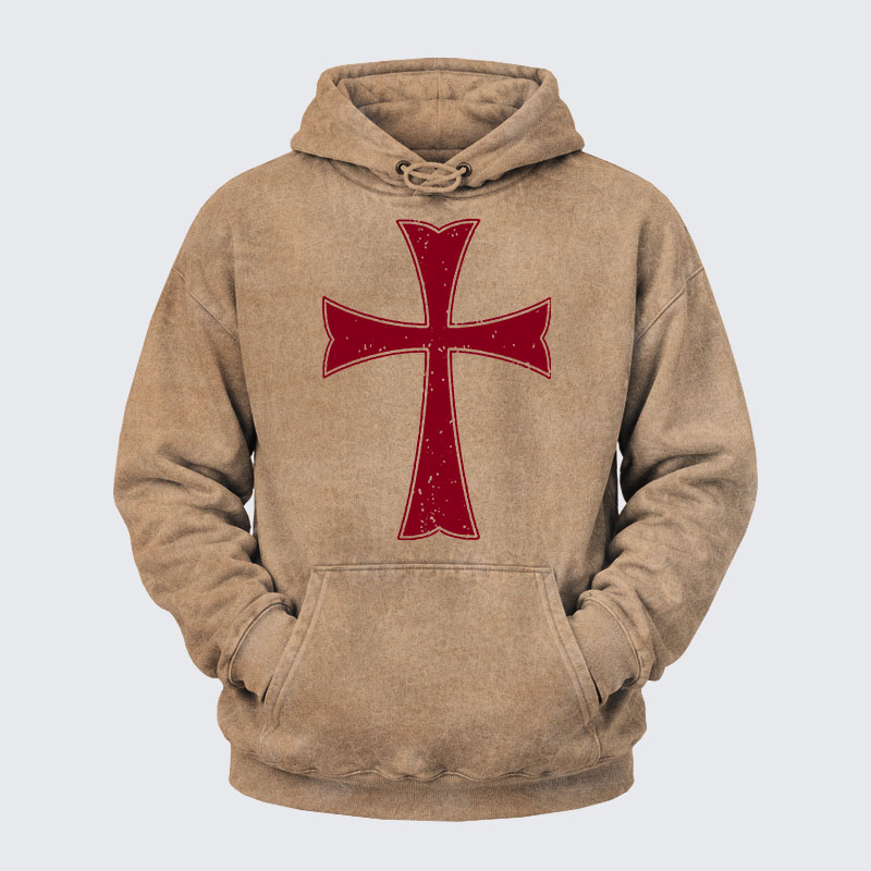 Washed Hoodie - Knights Templar Crusader Cross