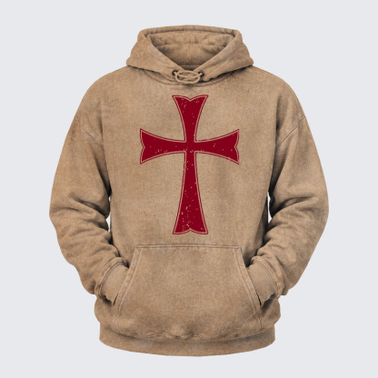 Washed Hoodie - Knights Templar Crusader Cross