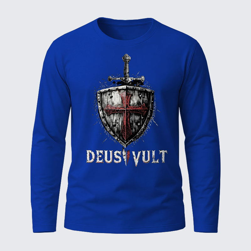 Deus Vult Crusader Shield Templar Cross Cotton Long Sleeve T-Shirt