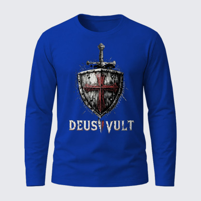 Deus Vult Crusader Shield Templar Cross Cotton Long Sleeve T-Shirt