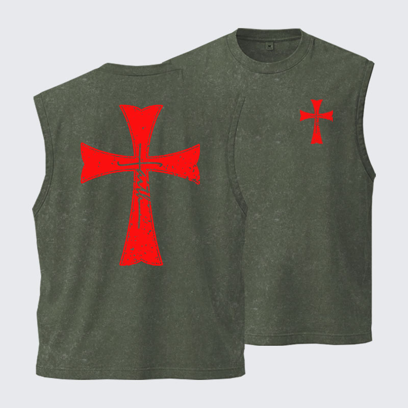 Washed Tank Top - Knights Templar Crusader Cross Faith