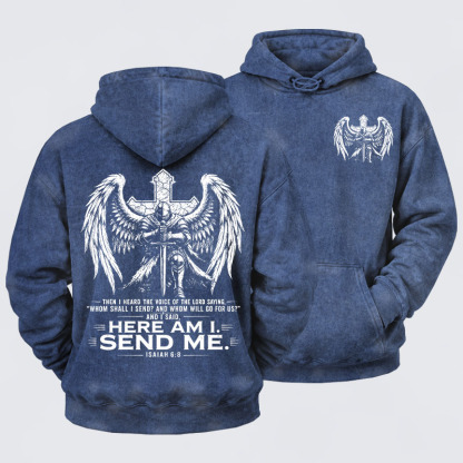 Washed Hoodie -   Here I Am Send Me Isaiah 6:8 Knight Templar Crusader