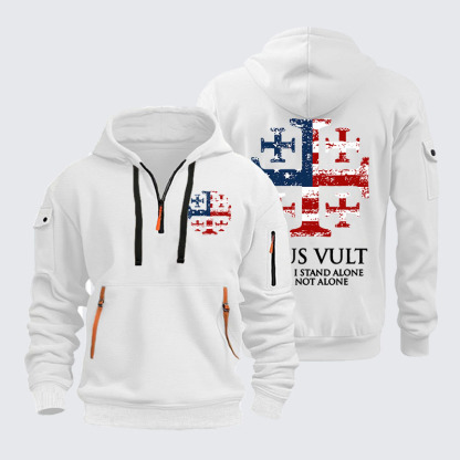 Zipper Hoodies -  Deus Vult Jerusalem Cross Usa Flag Even If I Stand Alone, I Am Not Alone