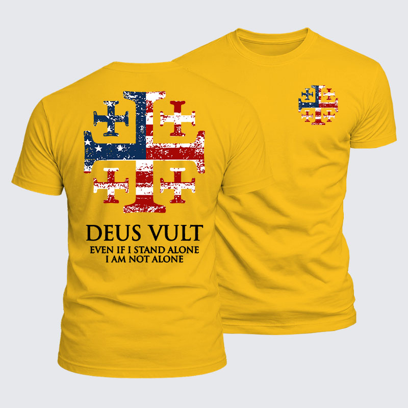 Luxe Mercerized Cotton Tee - Deus Vult Jerusalem Cross Usa Flag Jerusalem Cross Even If I Stand Alone, I Am Not Alone