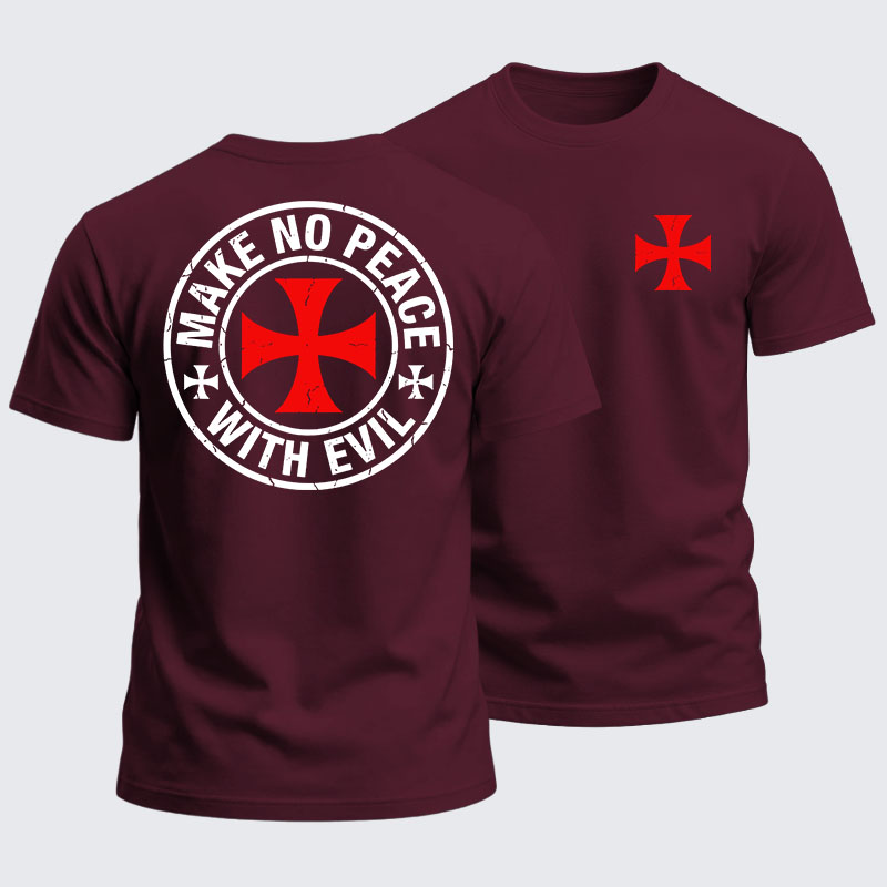 Heavyweight Cotton Tee -  Make No Peace with Evil Knight Templar Cross