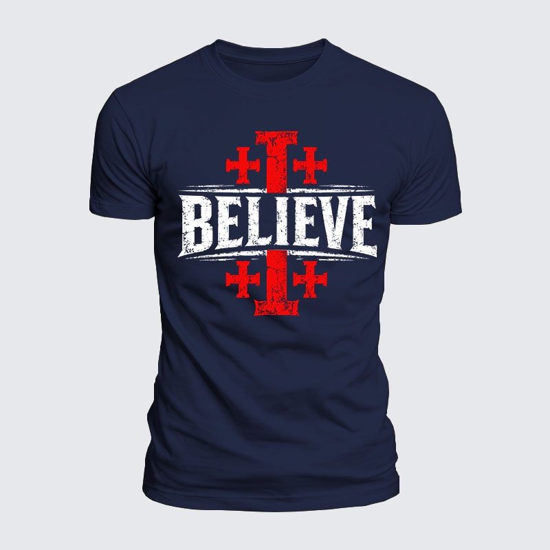 Luxe Mercerized Cotton Tee - Believe Jerusalem Cross