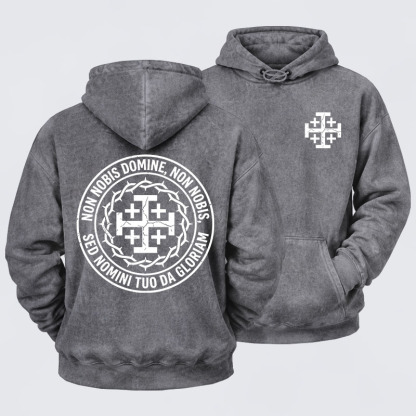 Washed Hoodie - Non Nobis Domine, Non Nobis, Sed Nomini Tuo Da Gloriam