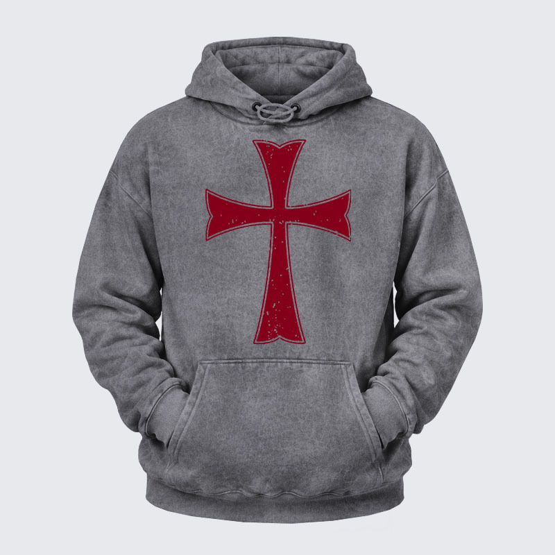Washed Hoodie - Knights Templar Crusader Cross