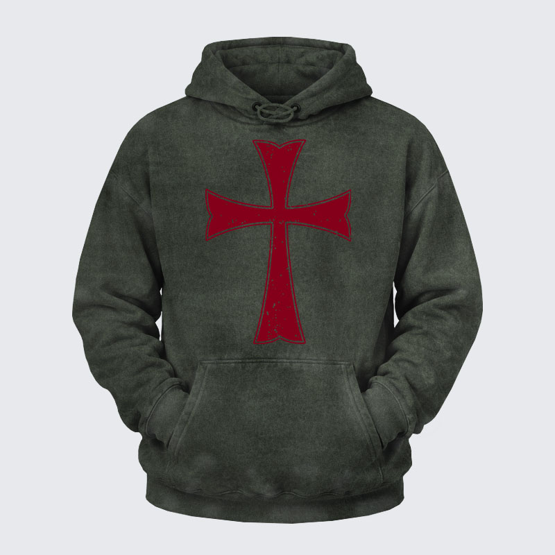 Washed Hoodie - Knights Templar Crusader Cross