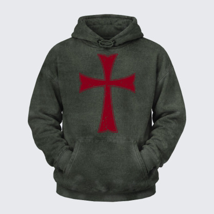 Washed Hoodie - Knights Templar Crusader Cross