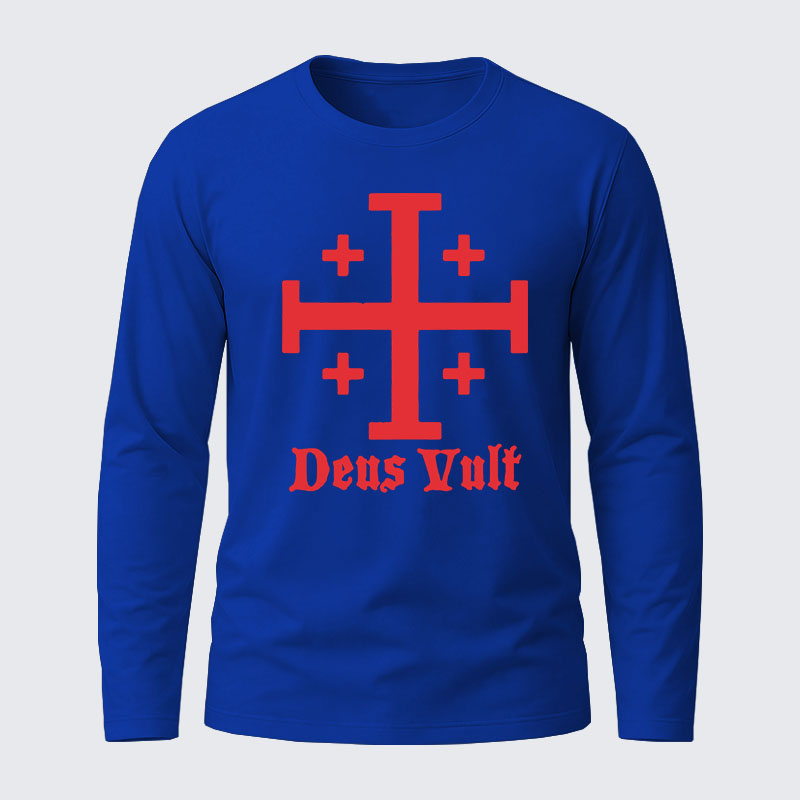 Jerusalem Cross Deus Vult Cotton Long Sleeve T-Shirt