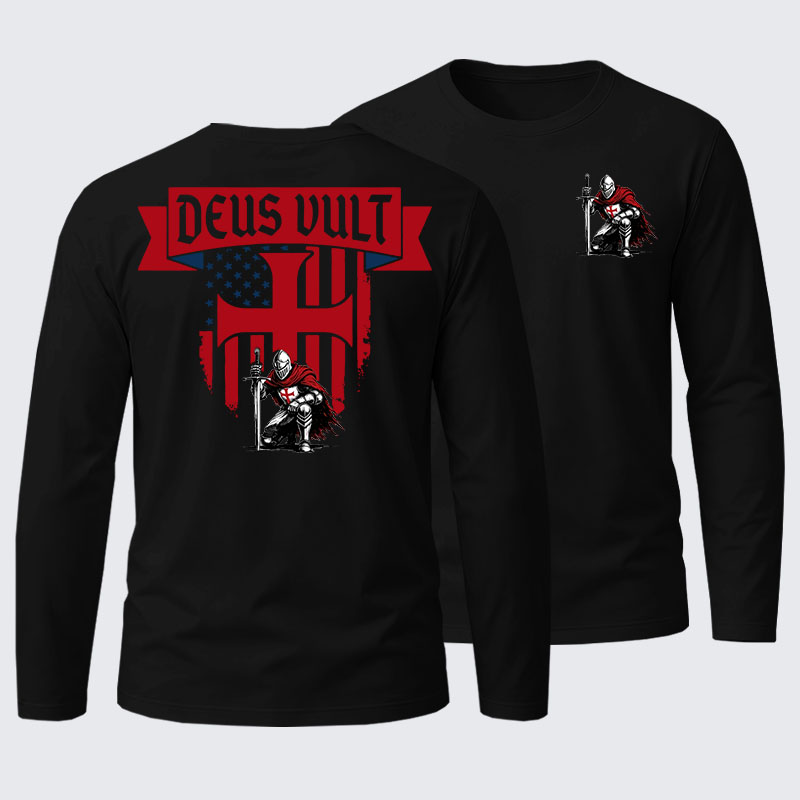 Templar Knight Crusader Deus Vult Cotton Long Sleeve T-Shirt