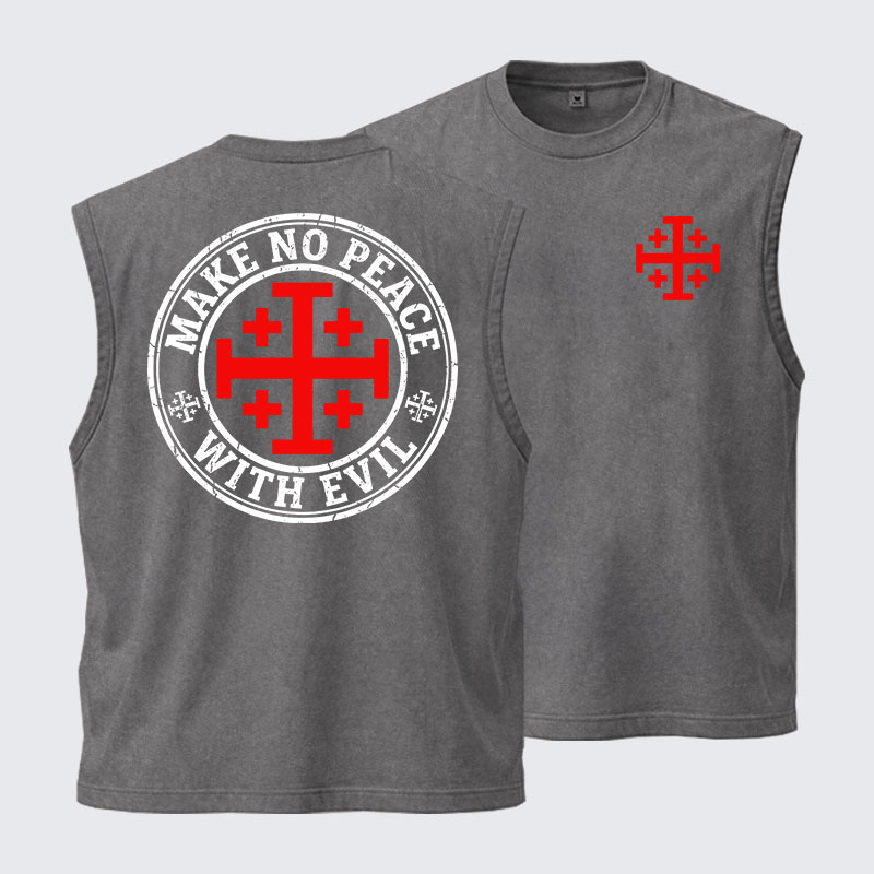 Washed Tank Top - Make No Peace with Evil Knight Templar Jerusalem Cross 