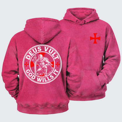 Washed Hoodie - Knights Templar Deus Vult