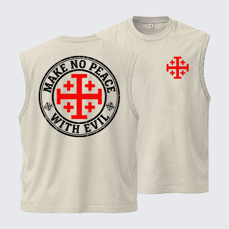 Washed Tank Top - Make No Peace with Evil Knight Templar Jerusalem Cross 