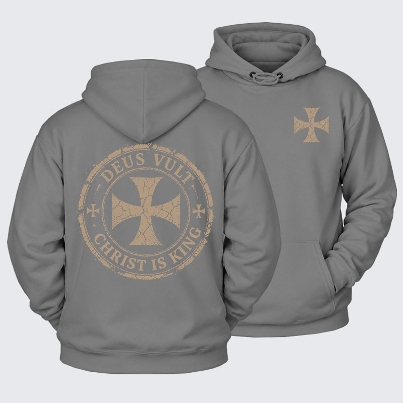 Plush Fleece-Lined Hoodie - Deus Vult Christ Is King