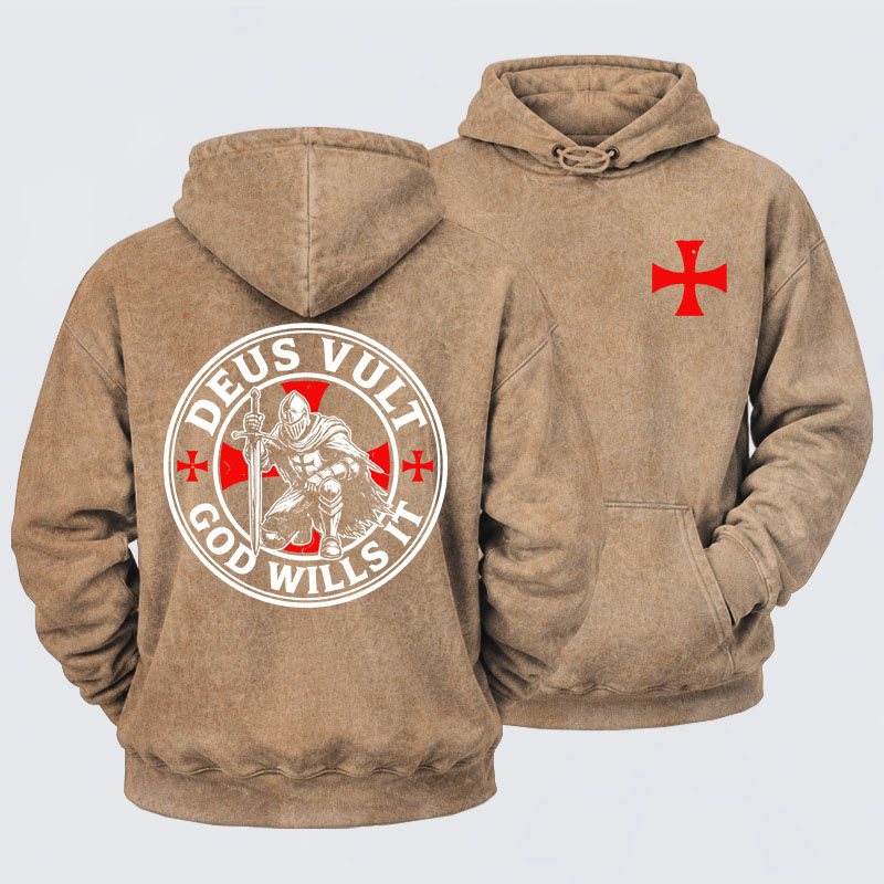 Washed Hoodie - Knights Templar Deus Vult