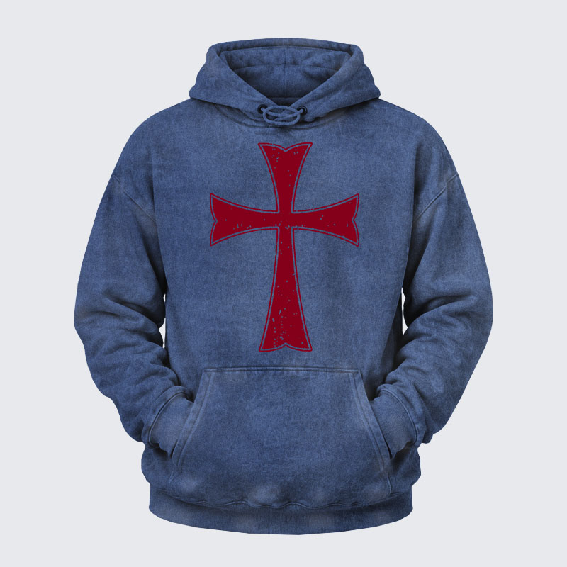 Washed Hoodie - Knights Templar Crusader Cross