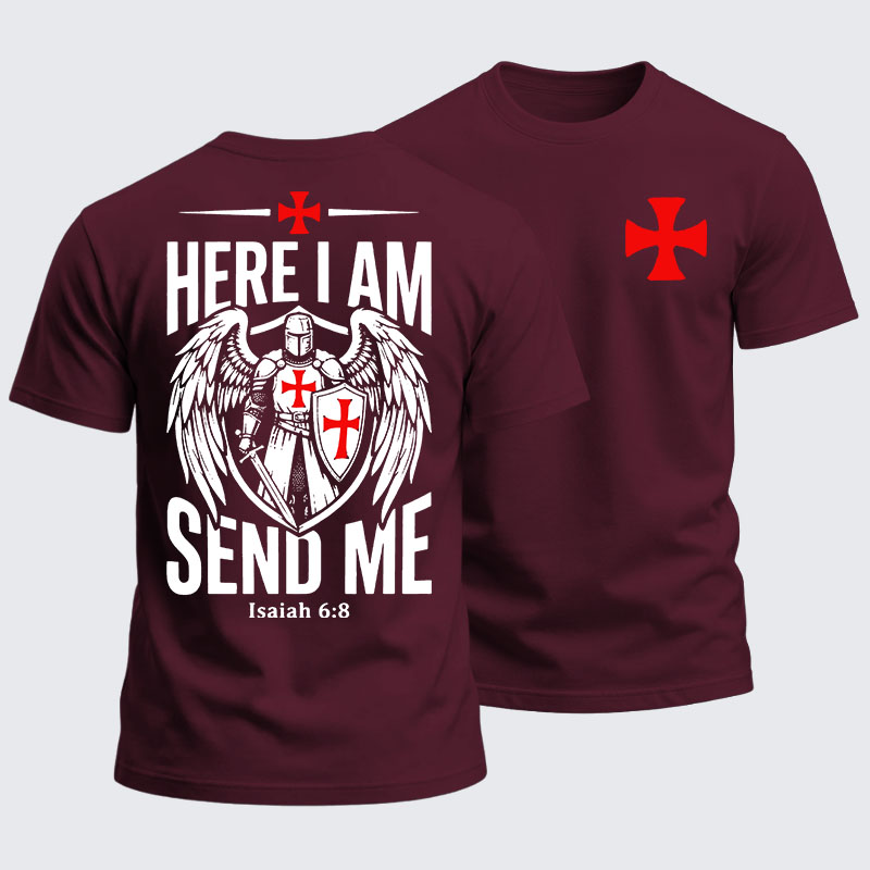 Heavyweight Cotton Tee - Here I Am Send Me Knight Templar Crusader