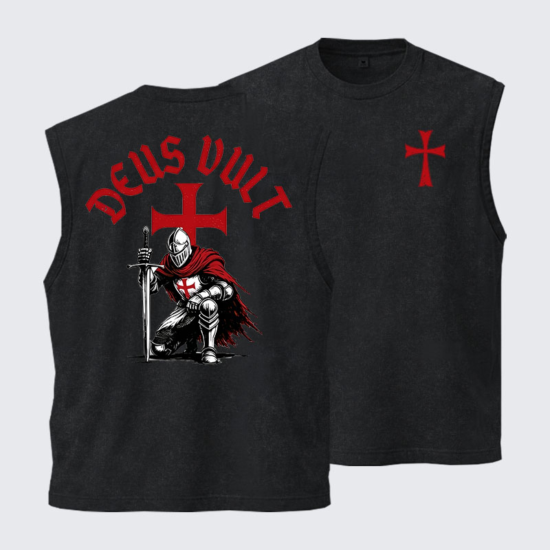 Washed Tank Top - Templar Knight Crusader Deus Vult