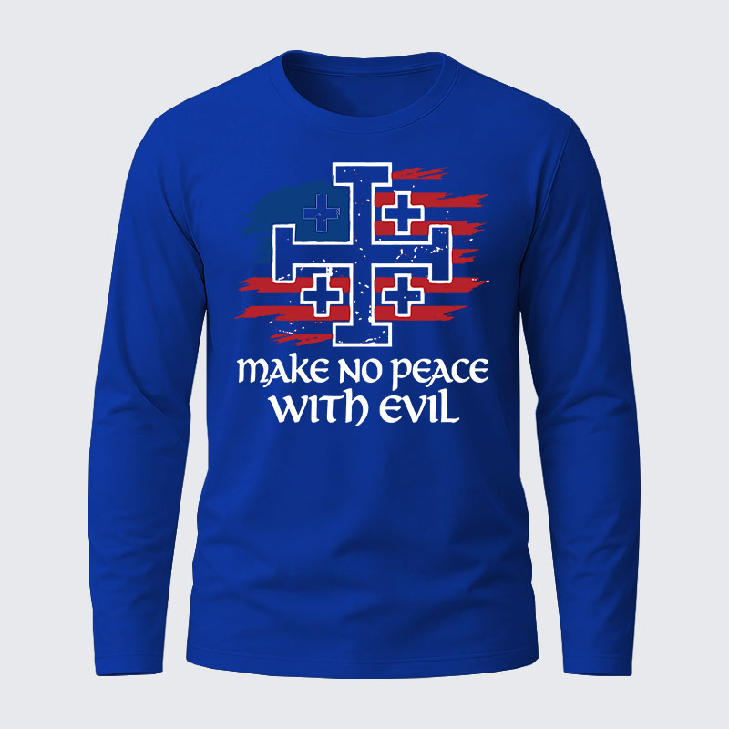 Make No Peace with Evil Jerusalem Cross United States Flag Cotton Long Sleeve T-Shirt
