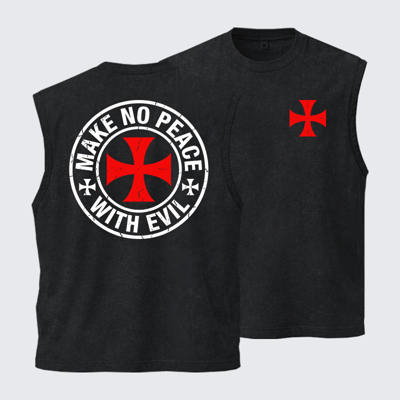 Washed Tank Top - Make No Peace with Evil Knight Templar Cross