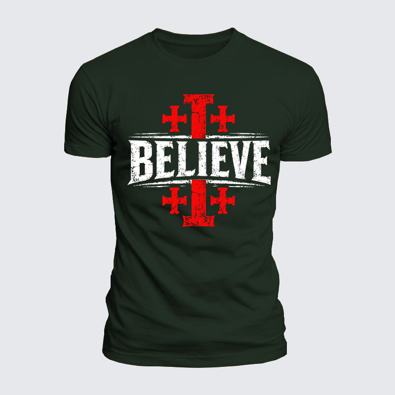 Luxe Mercerized Cotton Tee - Believe Jerusalem Cross
