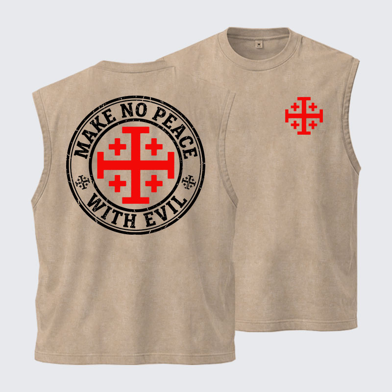 Washed Tank Top - Make No Peace with Evil Knight Templar Jerusalem Cross 