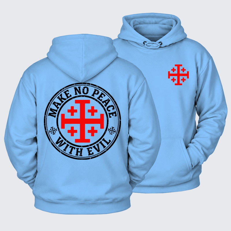 Plush Fleece-Lined Hoodie - Make No Peace with Evil Knight Templar Jerusalem Cross