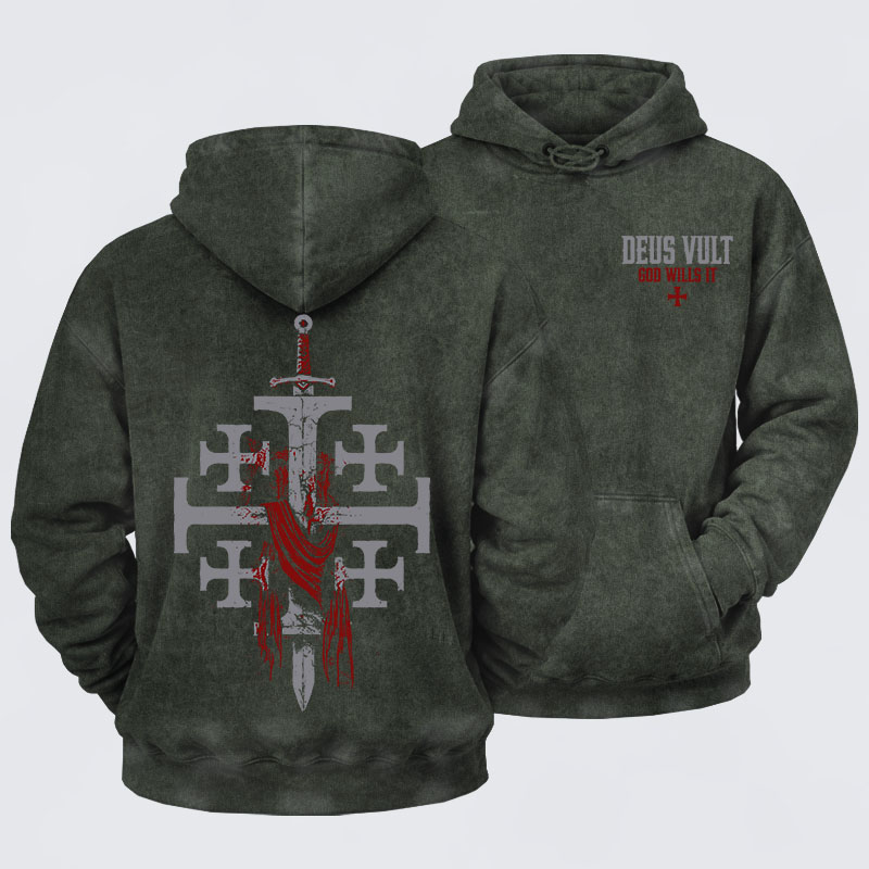 Washed Hoodie - Deus Vult: God Wills It
