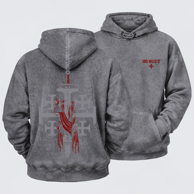 Washed Hoodie - Deus Vult: God Wills It