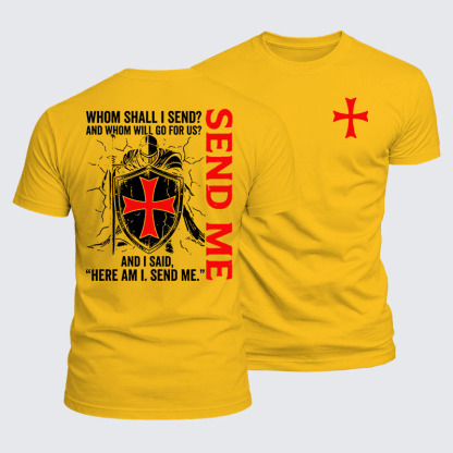 Luxe Mercerized Cotton Tee -  Here I Am Send Me Isaiah 6:8 Knight Templar Crusader