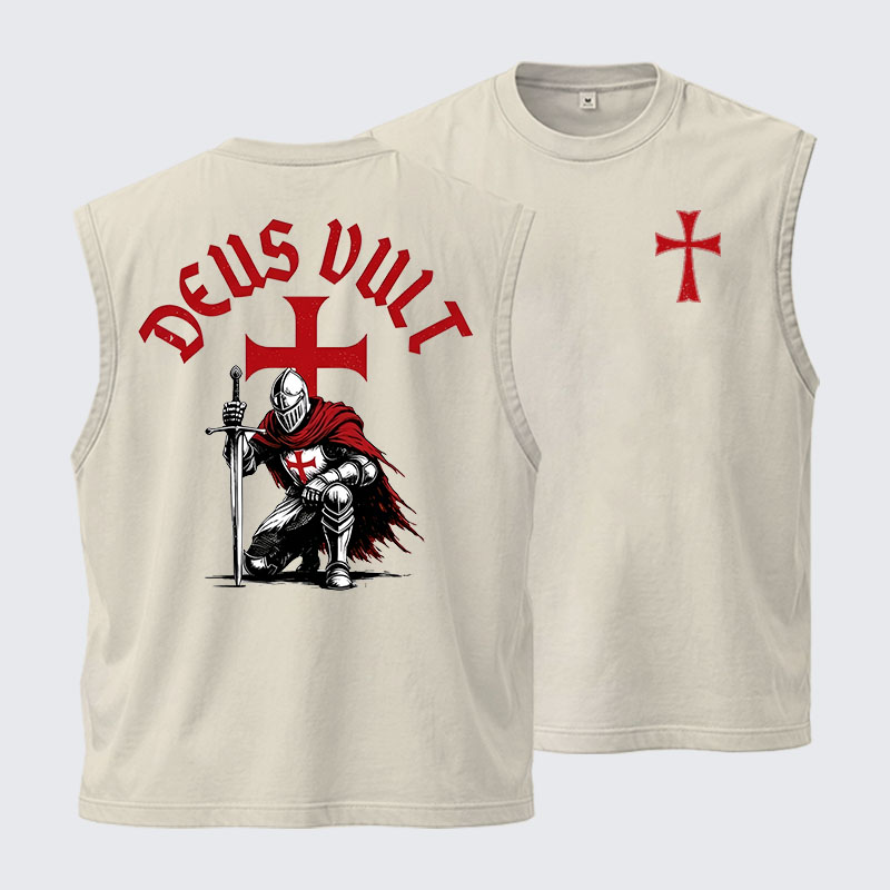 Washed Tank Top - Templar Knight Crusader Deus Vult