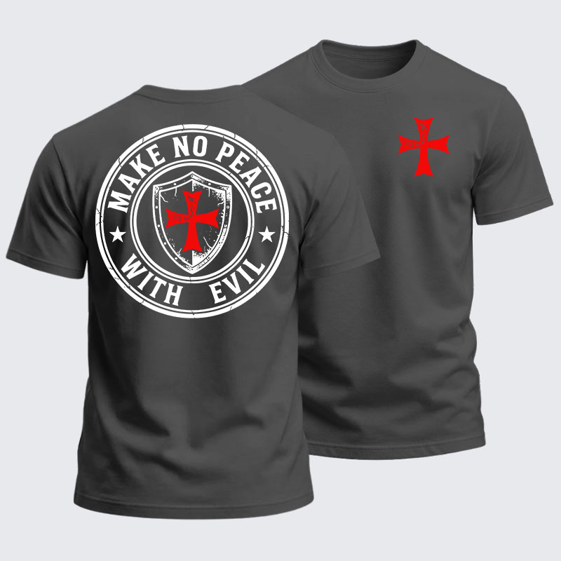 Heavyweight Cotton Tee - Make No Peace with Evil Knight Templar Jerusalem Cross