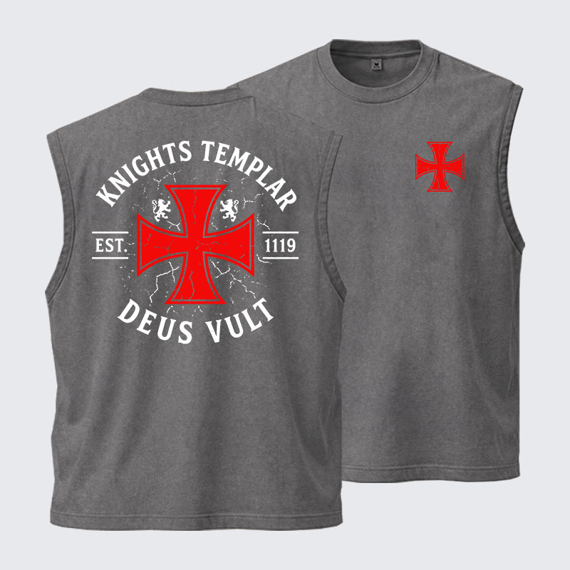 Washed Tank Top - Knights Templar Deus Vult