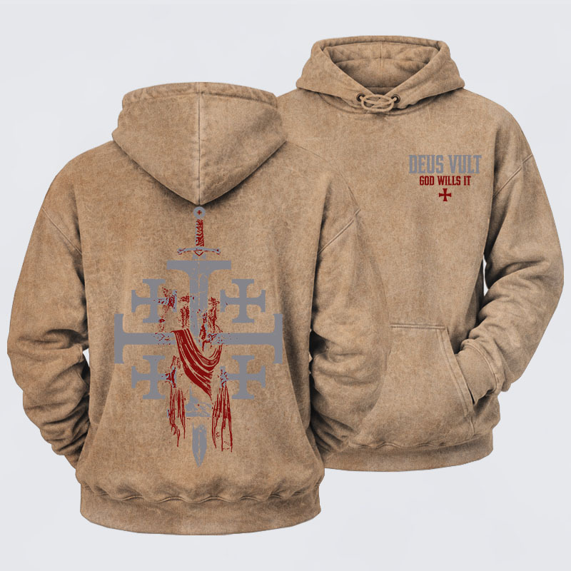 Washed Hoodie - Deus Vult: God Wills It