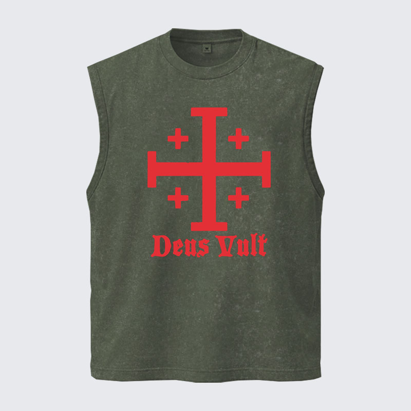 Washed Tank Top - Jerusalem Cross Deus Vult