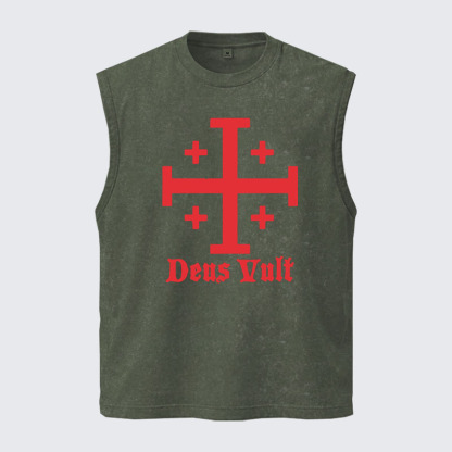 Washed Tank Top - Jerusalem Cross Deus Vult