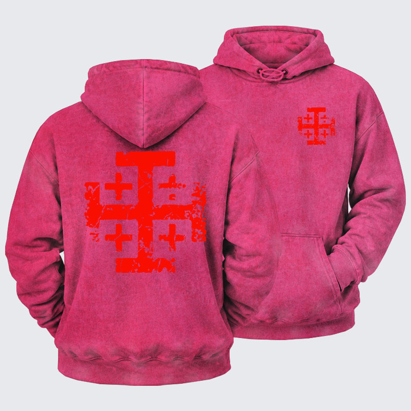 Washed Hoodie - Knights Templar Jerusalem Cross