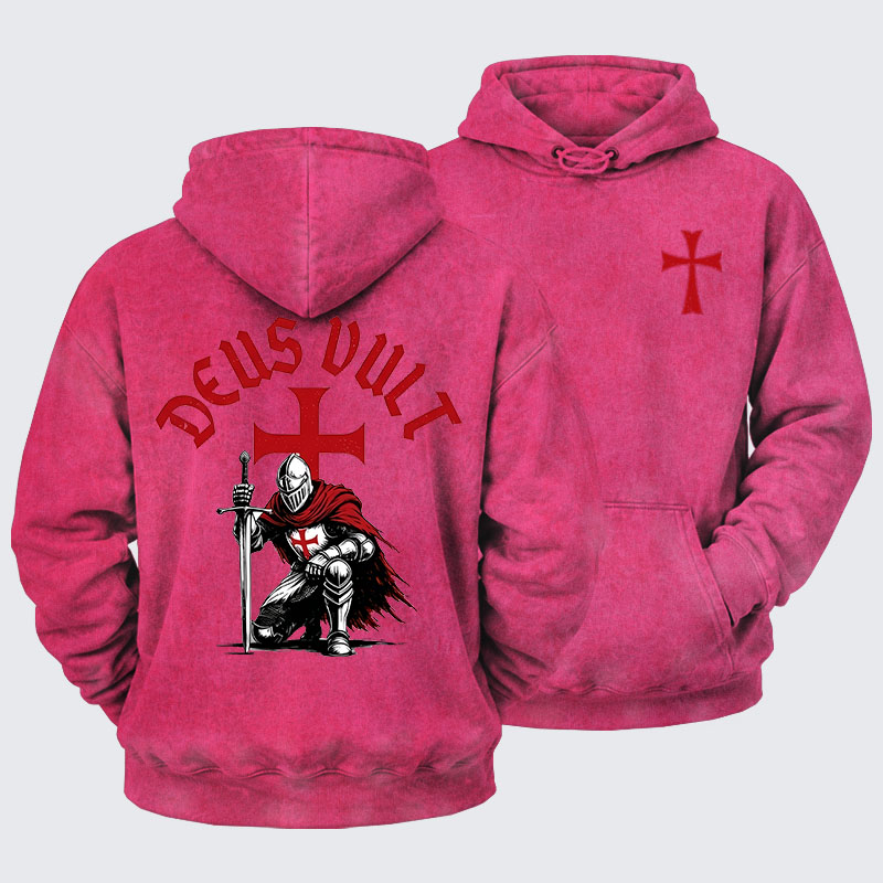 Washed Hoodie - Templar Knight Crusader Deus Vult