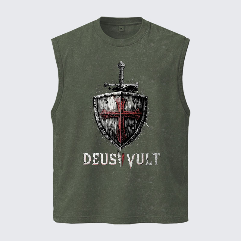 Washed Tank Top - Deus Vult Crusader Shield Templar Cross