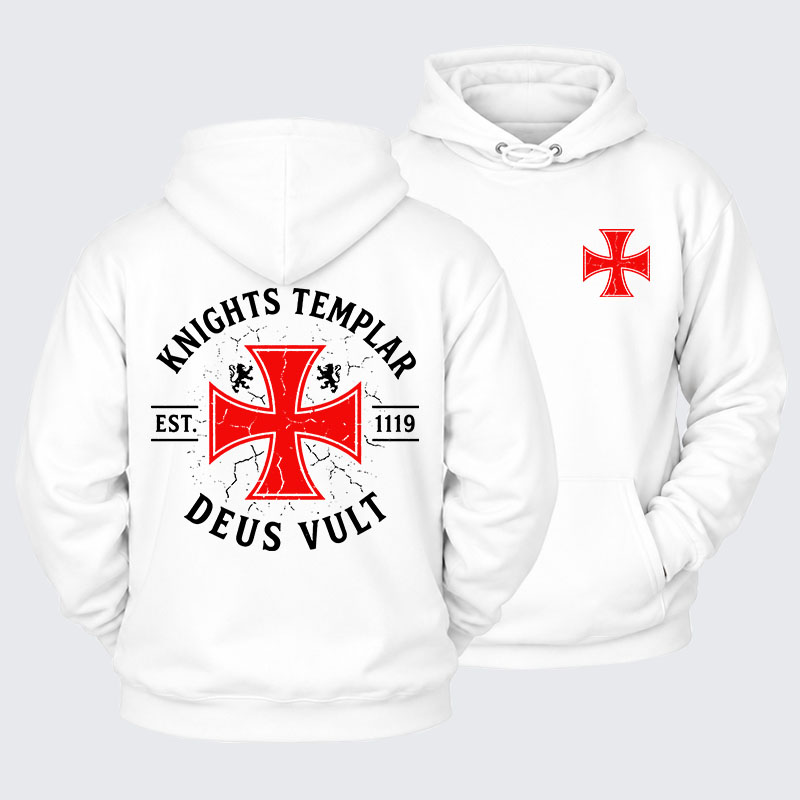 Plush Fleece-Lined Hoodie - Knights Templar Deus Vult