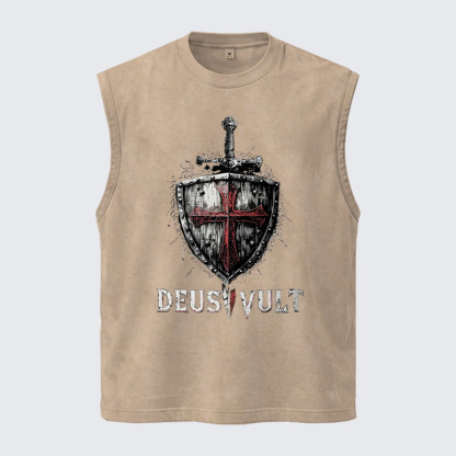 Washed Tank Top - Deus Vult Crusader Shield Templar Cross