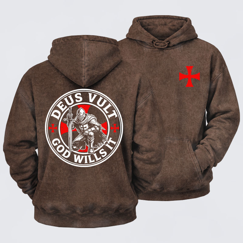 Washed Hoodie - Knights Templar Deus Vult