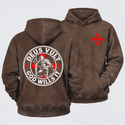 Washed Hoodie - Knights Templar Deus Vult