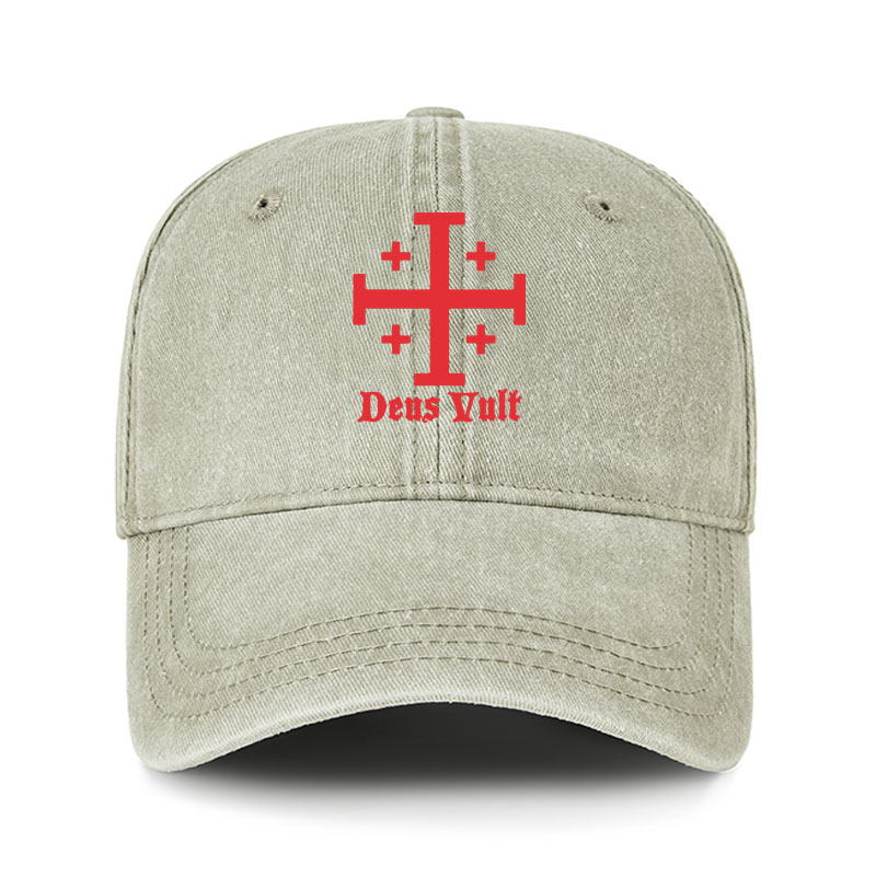 Heritage Washed Cap - Jerusalem Cross Deus Vult