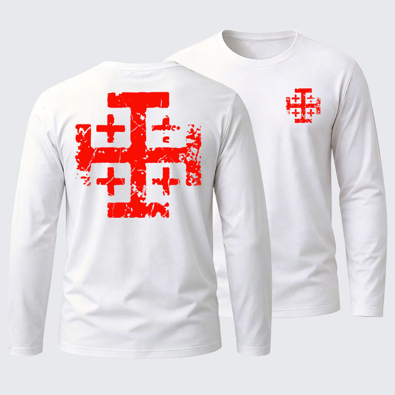 Knights Templar Jerusalem Cross Cotton Long Sleeve T-Shirt